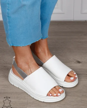 Sandale Damă din Piele Naturală cu Design Modern și Bareta Elastică CRL1805 ALB