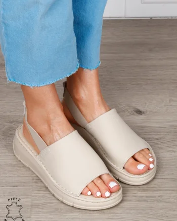 Sandale Damă din Piele Naturală cu Design Modern și Bareta Elastică CRL1805 BEJ