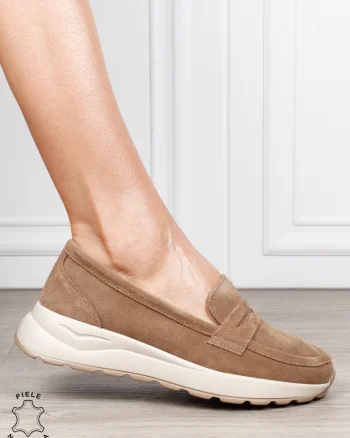 Mocasini dama din piele naturală confortabili și versatili CRL1815 khaki