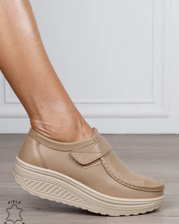 Mocasini dama din Piele Naturala CRL0063 CULOARE KHAKI