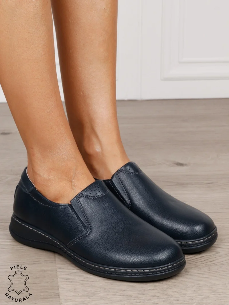 Mocasini dama din piele naturala cu talpa plata CRL0014 NAVY