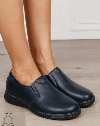 Mocasini dama din piele naturala cu talpa plata CRL0014 NAVY