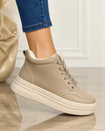 Ghete casual din piele naturală cu talpa solida CRL1510 KHAKI
