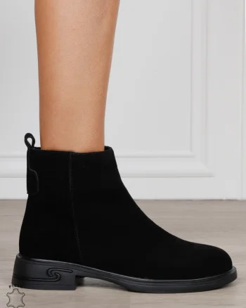 Ghete damă din piele naturală Intoarsa cu aspect elegant CRL1825 NEGRU