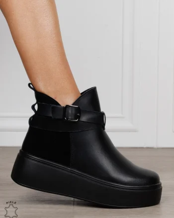 GHETE DAMA din PIELE Naturala cu catarama decorativa CRL1536 NEGRU