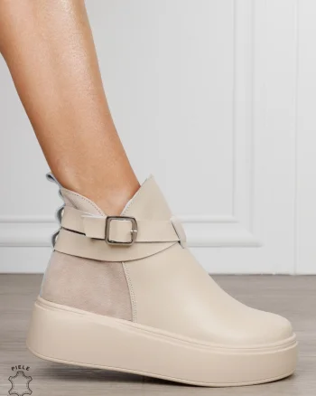 GHETE DAMA din PIELE Naturala cu catarama decorativa CRL1536 BEJ