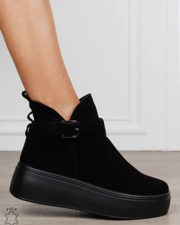GHETE DAMA din PIELE Naturala cu catarama decorativa CRL1536 NEGRU