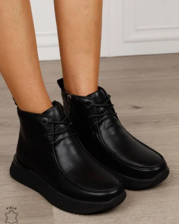 Ghete damă din piele naturală cu design casual CRL1842 NEGRU
