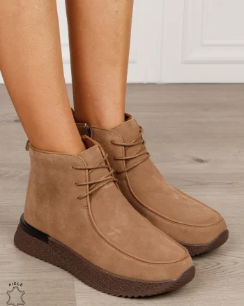 Ghete damă din piele naturală Intoarsa cu design casual CRL1842 KHAKI