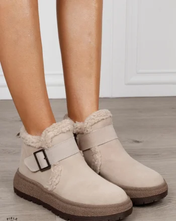 Ghete damă din piele naturală întoarsă cu cataramă CRL1846 BEJ