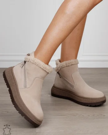 Ghete damă din piele naturală întoarsă cu dublu fermoar CRL1847 BEJ