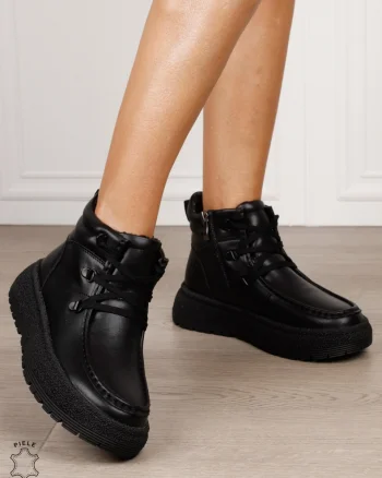 Ghete damă din piele naturală model versatil CRL1848 NEGRU