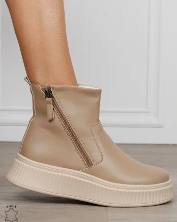 GHETE DAMA din PIELE Naturala cu talpa groasa cu dublu fermoar CRL1533KHAKI