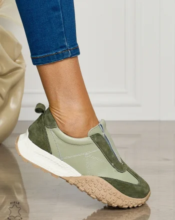 Pantofi CASUAL dama din piele naturala de tip Slip-on CRL1458 VERDE