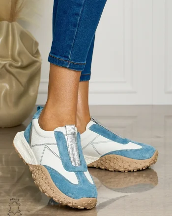Pantofi CASUAL dama din piele naturala de tip Slip-on CRL1458 ALB
