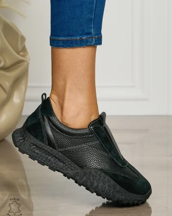 Pantofi CASUAL dama din piele naturala de tip Slip-on CRL1458 NEGRU