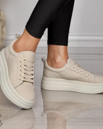 Pantofi CASUAL damă din piele naturală CU SIRET SI TALPA INALTA CRL1454 BEJ