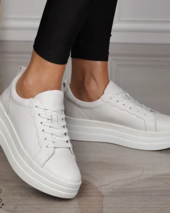Pantofi CASUAL damă din piele naturală CU SIRET SI TALPA INALTA CRL1454 ALB
