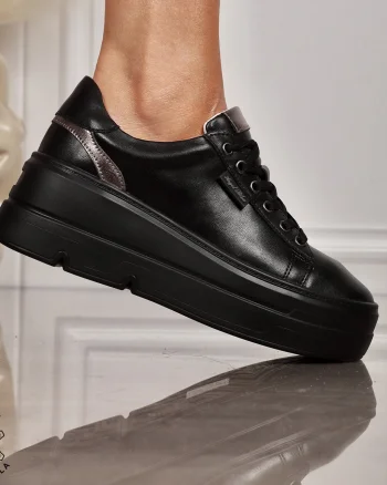 Pantofi CASUAL damă din piele naturală CU SIRET CRL1453 NEGRU