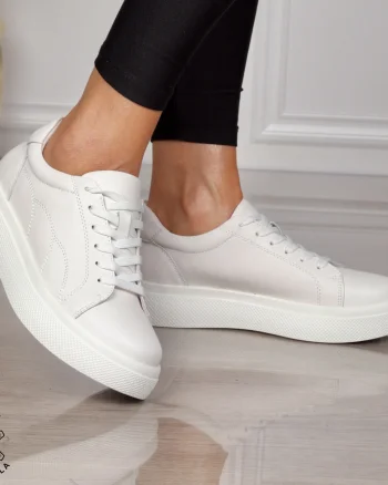 Pantofi CASUAL damă din piele naturală CU SIRET CRL1452 ALB