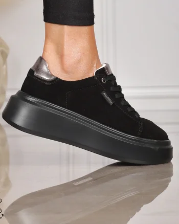 Pantofi sport damă robusti din piele naturală CRL1451 NEGRU