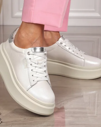 Pantofi CASUAL PIELE NATURALA CU SIRET CRL1449 ALB