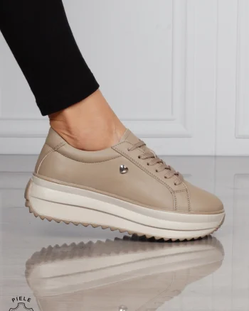 Pantofi CASUAL PIELE NATURALA cu talpa inalta CRL1275 KHAKI