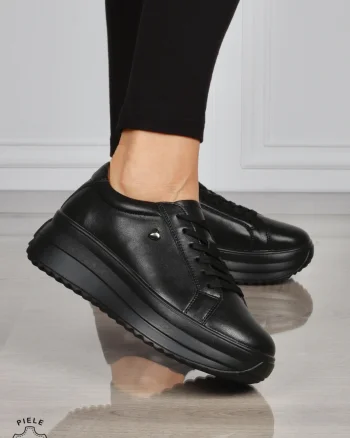 Pantofi CASUAL PIELE NATURALA cu talpa inalta CRL1275 NEGRU