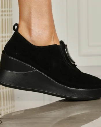 PANTOFI CASUAL Dama Piele Naturala INTOARSA Slip-on cu deatliu in fata CRL1443 NEGRU
