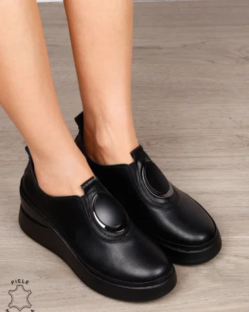 PANTOFI CASUAL Dama Piele Naturala Slip-on cu deatliu in fata CRL1443 NEGRU