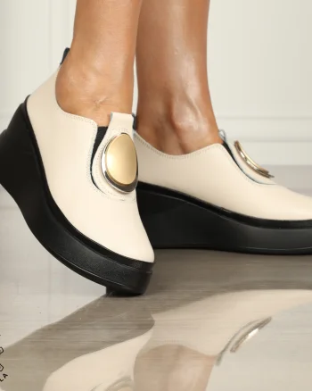 PANTOFI CASUAL DAMA Piele Naturala Slip-on cu deatliu in fata CRL1443 BEJ