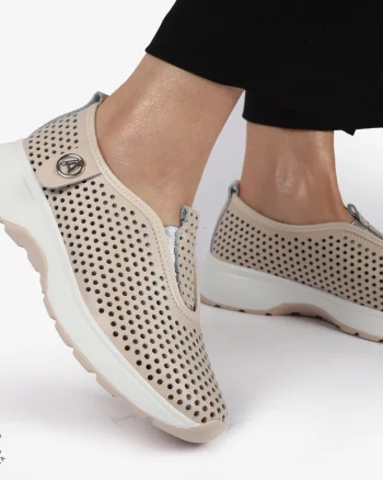 PANTOFI CASUAL dama din Piele naturala Perforata TIP SLIP-ON CRL1415 ROZ
