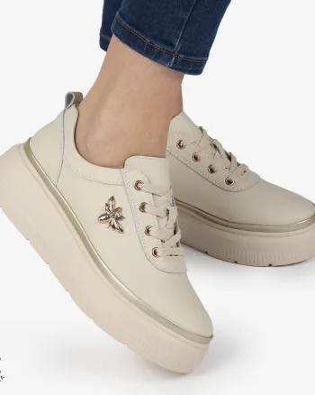 Pantofi DAMA CASUAL din piele naturală CU DETALIU FLUTURE CRL1376 BEJ