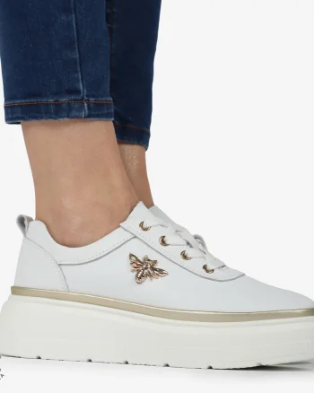 Pantofi DAMA CASUAL din piele naturală CU DETALIU FLUTURE CRL1376 ALB