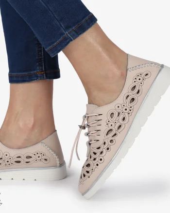 PANTOFI CASUAL dama din Piele naturala PERFORATA CU MODEL CRL1356 ROZ