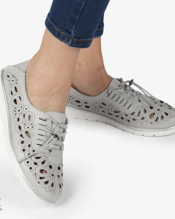 PANTOFI CASUAL dama din Piele naturala PERFORATA CU MODEL CRL1356 GRI