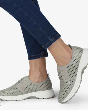 PANTOFI CASUAL dama din Piele naturala Perforata cu Siret CRL1354 GRI
