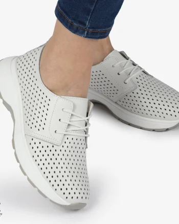 PANTOFI CASUAL dama din Piele naturala Perforata cu Siret CRL1354 ALB