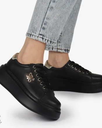 PANTOFI CASUAL dama din Piele naturala CU CATARAMA LATERALA SIRET CRL1347 NEGRU