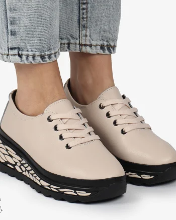 Pantofi Casual dama din Piele naturala CU DESIGN PE TALPA SIRET CRL1345 ROZ