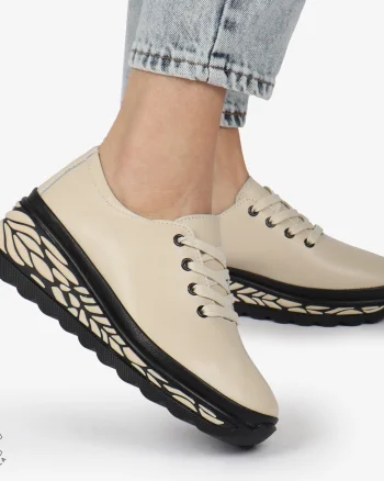 Pantofi Casual dama din Piele naturala CU DESIGN PE TALPA SIRET CRL1345 BEJ