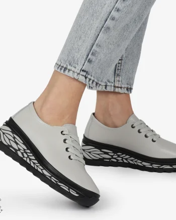 Pantofi Casual dama din Piele naturala CU DESIGN PE TALPA SIRET CRL1345 GRI
