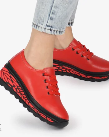 Pantofi Casual dama din Piele naturala CU DESIGN PE TALPA SIRET CRL1345 ROSU
