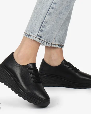 Pantofi Casual dama din Piele naturala CU DESIGN PE TALPA SIRET CRL1345 NEGRU
