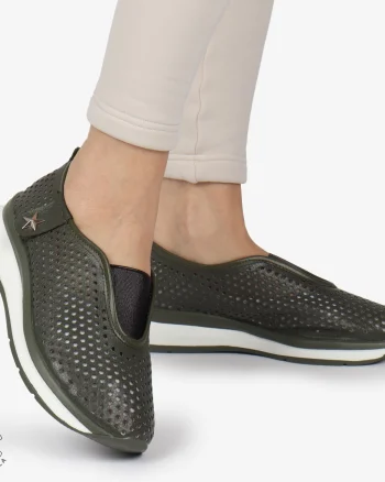 Pantofi Perforati Dama Piele naturală CRL0098 VERDE INCHIS