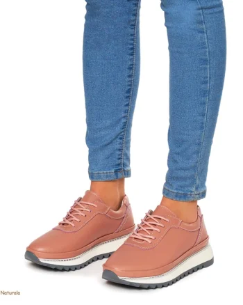 Pantofi Casual dama din Piele naturala cu talpa groasa CRL0048 ROZ