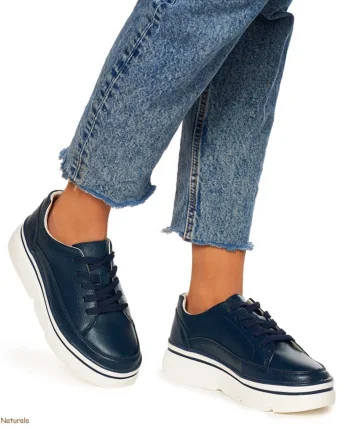 Pantofi Casual de dama din Piele naturala cu talpa groasa CRL1319NAVY