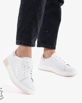 PANTOFI CASUAL DE DAMA DIN PIELE NATURALA CRL0770 ALB CU ROZ