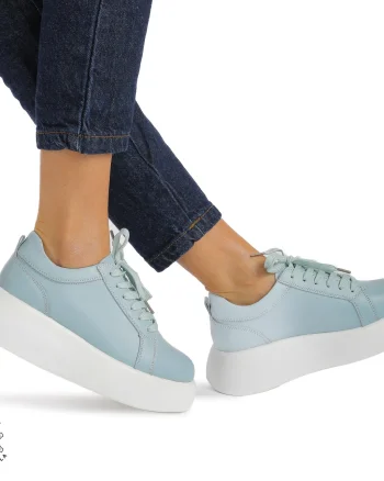 Pantofi casual piele naturala cu talpa inalta CRL881 ALBASTRU
