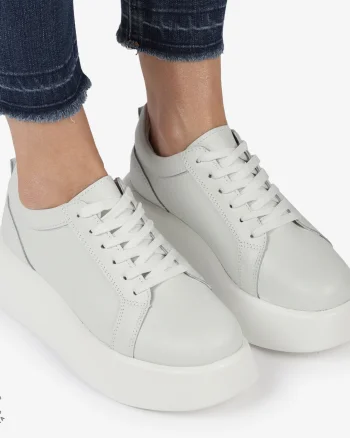 Pantofi casual piele naturala cu talpa inalta CRL881 ALB